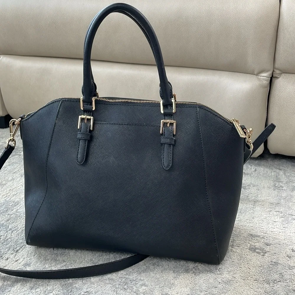 MICHAEL Michael Kors Ciara Saffiano Leather 2 Way Shoulder Bag Purse Black